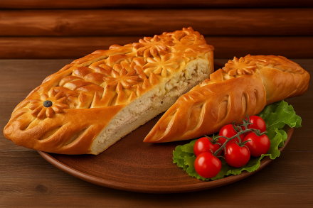 Пирог с палтусом (морской язык), картофелем и луком