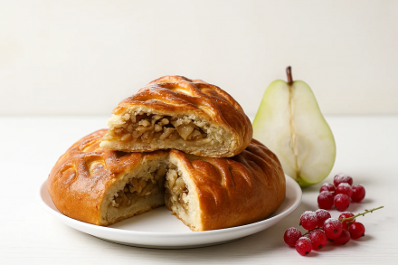 Пирог с грушами и персиком